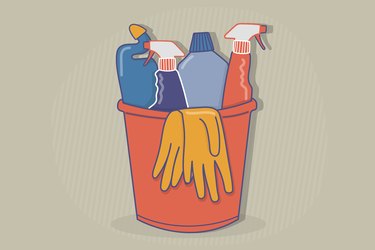 Illustration of a bucket of disinfectant products