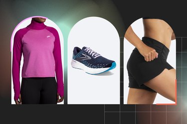 three items of running gear on sale for Black Friday at Brooks Running against a dark background