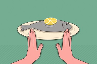 illustration showing hands gesturing no to fish on plate