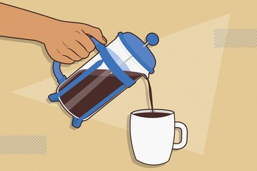 illustration showing hand pouring french press coffee into mug