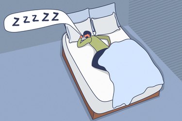 Illustration of a person snoring while sleeping in bed