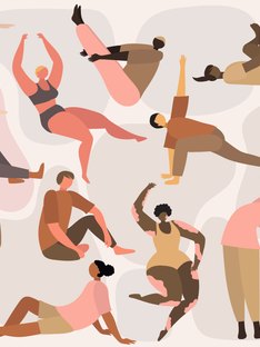 A graphic design wallpaper consisting of drawn people doing yoga
