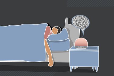 Illustration of a person sleeping in bed with a white noise machine on their nightstand