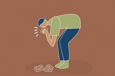 illustration showing person picking up a pretzel off the floor and eating it