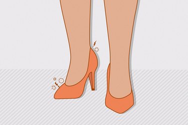 Close up illustration of a person wearing orange high heels against a grey background