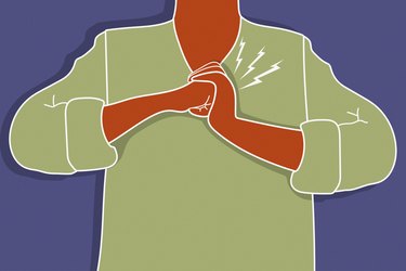 Illustration of a person in green shirt cracking their knuckles with purple background