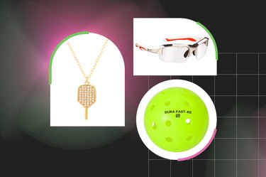A collage of best pickleball gifts against dark-colored background.