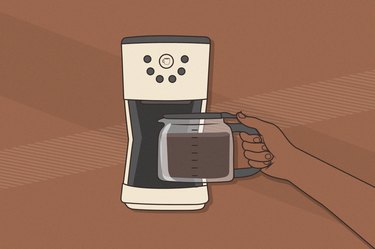 illustration of coffee maker and hand grabbing coffee pot