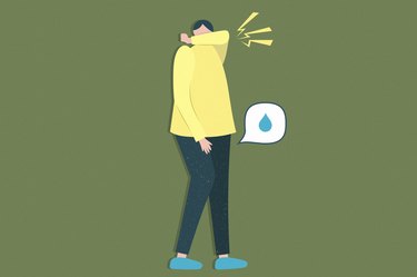 Illustration of a person peeing while sneezing