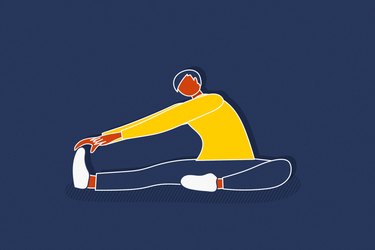 illustration of person in yellow top on navy background stretching to cool down after a workout