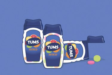 illustration of three empty bottles of tums, to represent taking tums every day