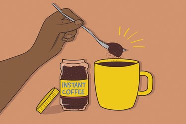 custom illustration showing handing pouring instant coffee into mug