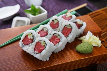 Tuna Roll on a wooden table
